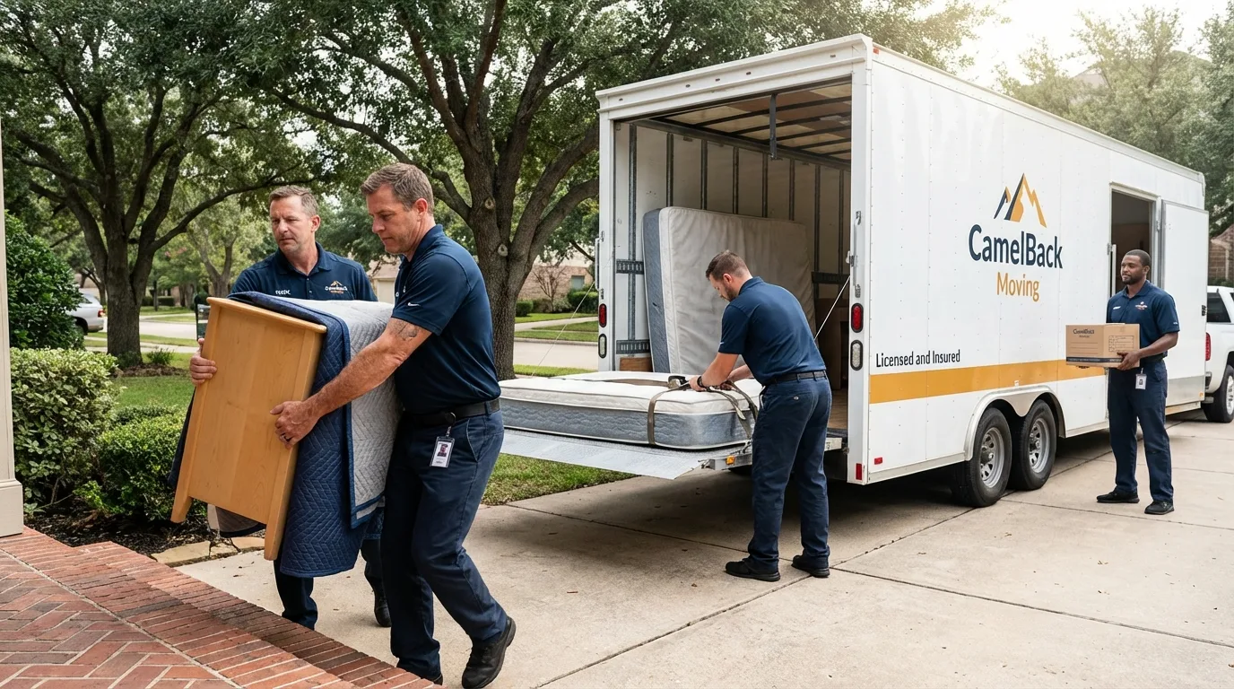 Crew loading residential truck for cross-state move from Goleta, CA