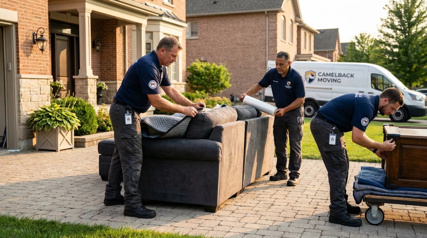Large estate moving crew wrapping furniture in Goleta, CA