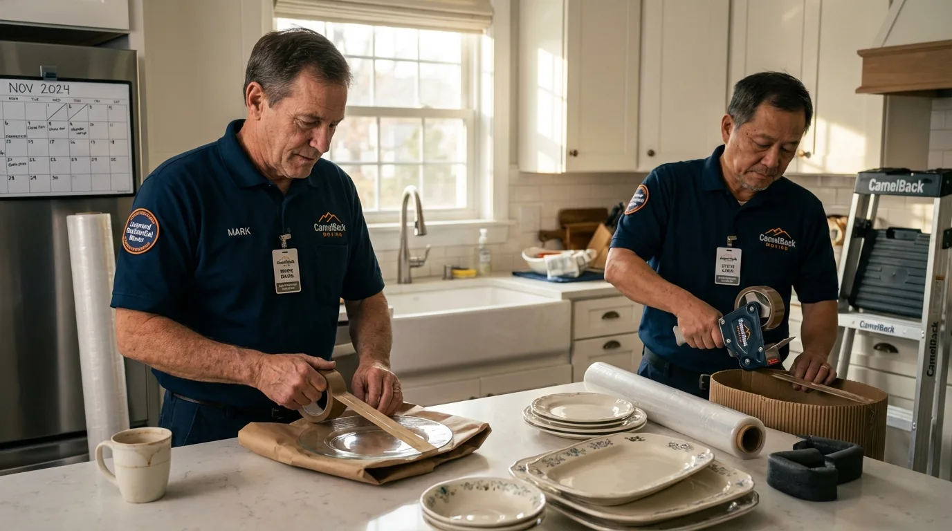 Professional crew packing kitchen dishware in Goleta, CA
